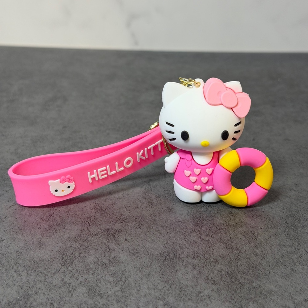 Hello Kitty Pink Keychain Charm Wristlet Strap Cute Cartoon Character Key Ring